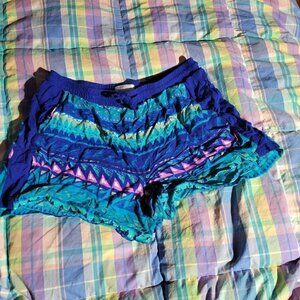 Just Be Aztec Blue And Pink Multicolored Shorts Pockets And Pull String Size Med